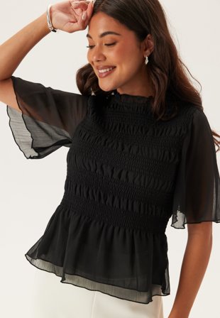 BUBBLEROOM Butterfly Sleeve Blouse Black L