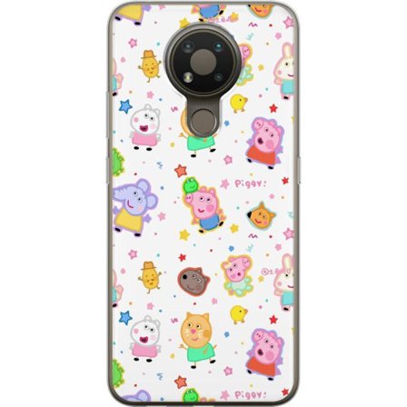 Kompatibelt Mobildeksel til Nokia 3.4 Fargerike tegneserie dyrekarakterer i en leken stil med stjerner og prikker på en lys bakgrunn