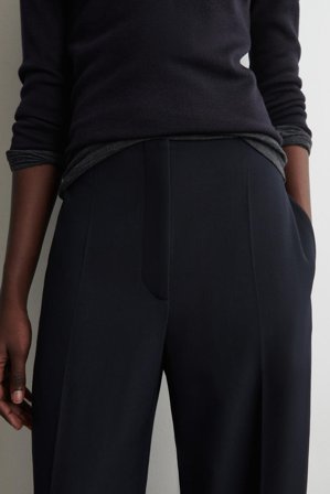 COS Femme Pantalon Barrel En Laine Mélangée in Bleu