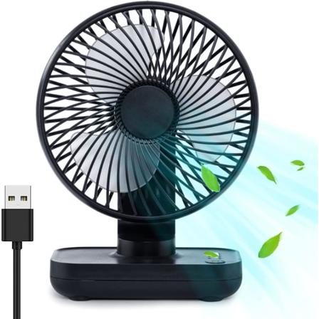 USB pöytätuuletin, 4 nopeutta, vahva ilmavirtaus, säädettävä pää, erittäin hiljainen, ladattava akku valkoinen