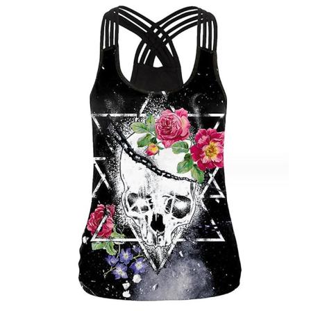 Linne dam halloween 3d print kors axelrem Nyhet T-shirt med rund halsad väst style 2 XL