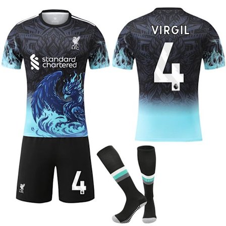 Nytt i vår butik! 2025-2026 Liverpool Special Anniversary Edition Blå Fotbollströja med Strumpor No.4 Virgil No.4 Virgil No.4 Virgil