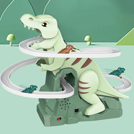Dinosaurie Klätterrutschkana Trappa Leksak Racerbana Spelset Elektrisk Äventyrsrutschkana Berg- och dalbana med Ljus Musik Barnpresent (D)
