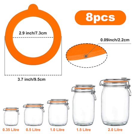 8 stk. Silikone Udskiftningspakninger til Glas, Lækagesikre Udskiftningspakninger, Standard Gummi Forseglingsring Silikonepakninger til 