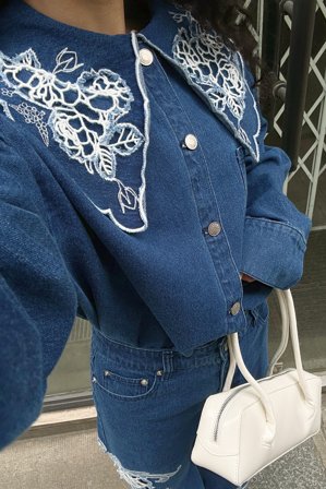Handpicked x NA-KD Denim-Hemd mit Spitzendetail - Jeanshemden - Blau - EU 42