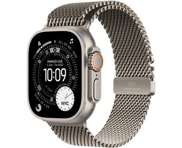 Apple-Watch Ultra 3 GPS + Cellular 49mm Natural Titanium Case with Natural Titanium Milanese Loop - Large-Apple Watch Ultra 3 – 49mm Large-Personal 