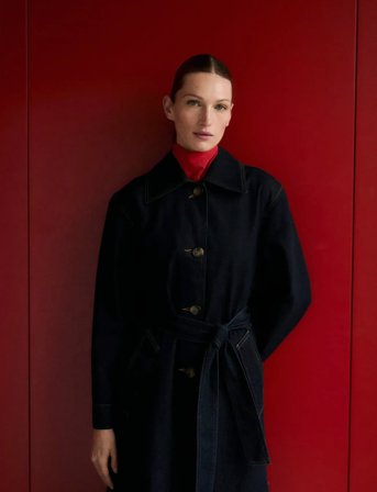 Mango Long Rinse-Wash Denim Trench Coat - Blue - XS