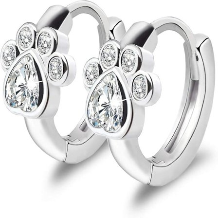 Små ørestikkere med cubic zirconia - Katte- og hundepoteaftryk ørestikkere Søde bruskørestikkere til kvinder, piger og teenagere