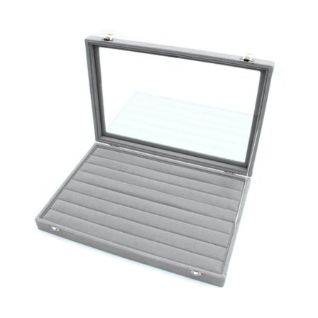 Ringförvaringslåda - Smyckeskrin för ringar med glaslock i case med 2 säkerhetslås 8 kolumner för smycken, ringar