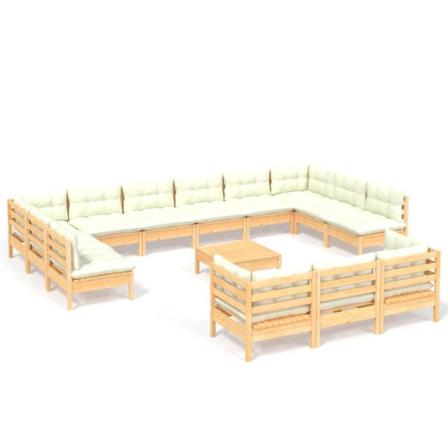 Vidaxl Loungegrupp Med Gräddvita Dynor 14 Delar Massiv Furu Creme