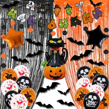 IC Halloween Ballongset, Bar Mall dekoration Happyhalloween Dragflagga Dödsballongset