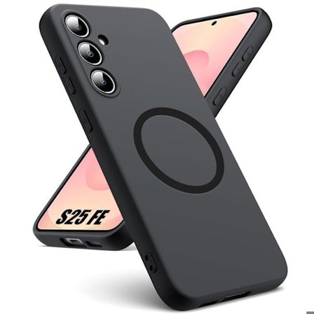 Cover til Samsung Galaxy S25 FE, Beskyttelse i Flydende Silikone Anti-Ridser med Sort Metalring