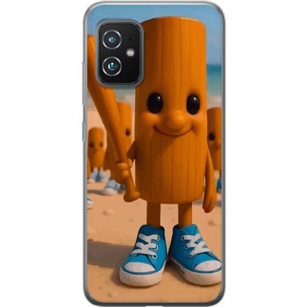 Kompatibelt Mobilskal till Asus Asus Zenfone 8 Italiensk hjärnsvag strandtema - Träfigur med blåa skor och basebollträ