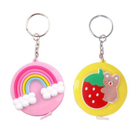 Regnbågsformad Retractable Måttband + Jordgubbsbjörn med Nyckelring 2-pack