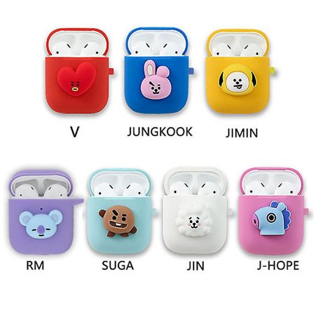 Wi66 Bts Bt21 Bangtan Boys Kpop Character Bt21 Airpods 1/2 case Silicon Cover Skin Officiell K-pop Autentisk Med Nyckelring Jimin -ES