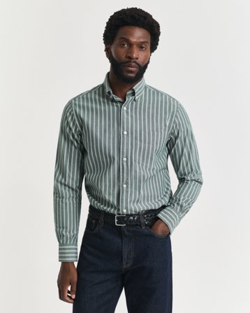 GANT Herren Regular Fit Popeline Hemd mit Streifen (XL) Grün