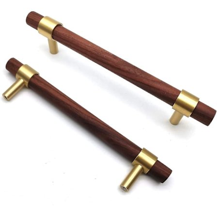 Set med 6 mässingshandtag för skåp Valnötsmöbelhandtag-dörrhandtag Möbelhandtag för skåp Lådhål Centrumdistans 128mm (128mm, Valnöt)