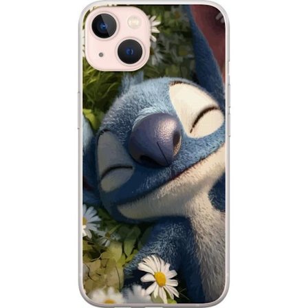 Apple iPhone 13 mini Gennemsigtig cover Stitch falder fredeligt i søvn i en eng af prestekraver, hvor det bløde lys og naturens ro skaber en varm og