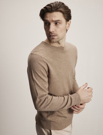 Davida Cashmere Man O-Neck Plain - Brown - L