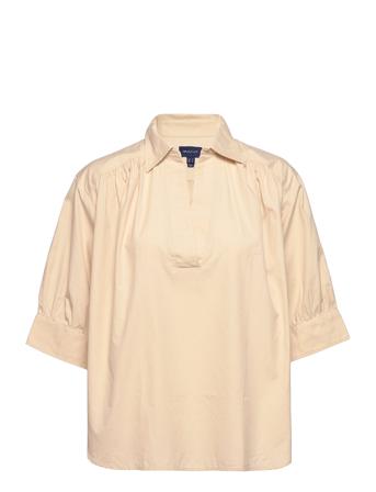 D1. Lux Poplin Popover Shirt Kortermet Skjorte Beige GANT