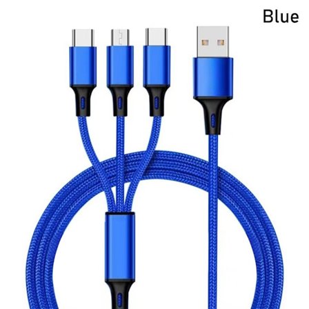 3-in-1 nopea USB latauskaapeli Puhelinlaturi SININEN