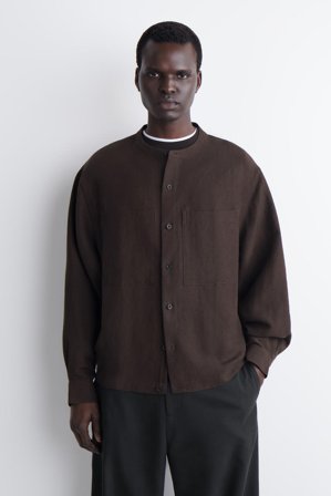 COS Homme Chemise Oversize Col Officier En Lin in Marron