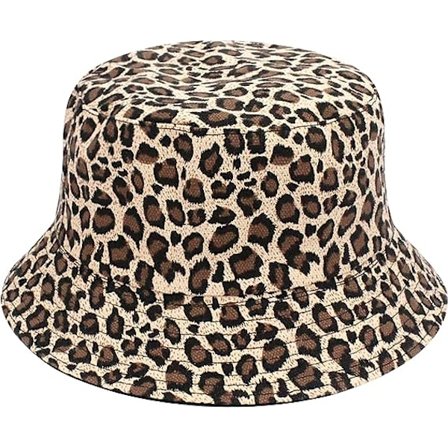 Reversibel leopardmönstrad hink med bomull, fiskarmössa, hopfällbar Cheetah solhatt för kvinnor och män