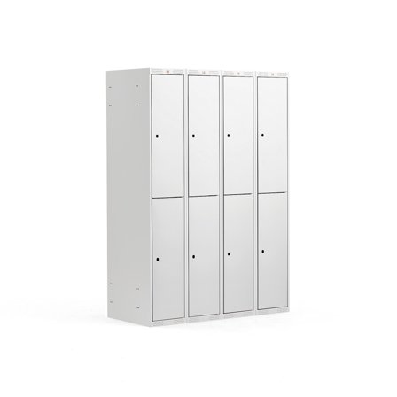 Schließfachschrank CLASSIC, 4 Module/2 Türen, 1740 x 1200 x 550 mm, grau
