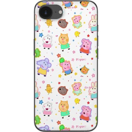 Kompatibelt Mobildeksel til Apple iPhone 16e Fargerike tegneserie dyrekarakterer i en leken stil med stjerner og prikker på en lys bakgrunn