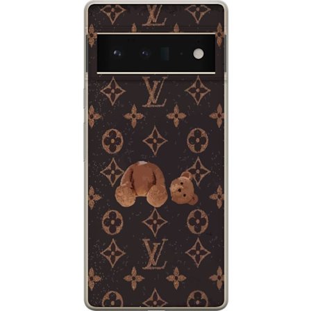 Kompatibel Mobilcover til Google Google Pixel 6 Pro Luksuriøst monogrammønster med knust bamse i mørk modeæstetik