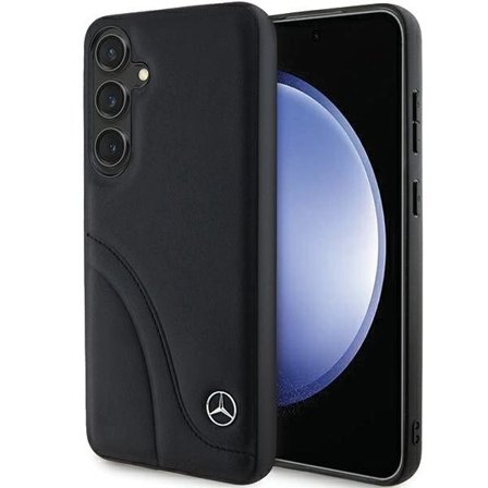 Mercedes Leather Curved Stitches Deksel til Samsung Galaxy S24+ - Svart