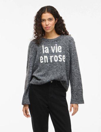 Vila Vimelie O-Neck L/S Detail Knit Top/R - Grey - XL
