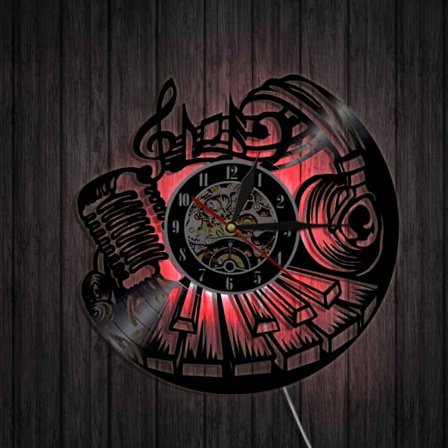 Musikvynil väggklocka - Mikrofonutskuren mönster LED-ljus väggklocka - Vinylklocka - Vardagsrumsväggdekor - Unika presenter till musikälskare