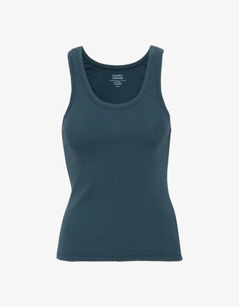 Women Organic Rib Tank Top - Petrol Blue - XL