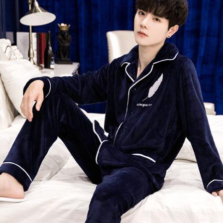 Fortykket flannel pyjamas til mænd til vinter navy blue L [100-125 kg]
