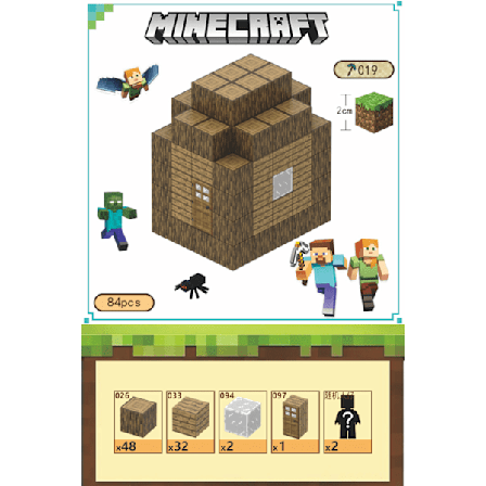 Minecraft Rakennuspalikat 84 Kuusisivuisella Magneettisella Leikkalelulla (Mökki 2)