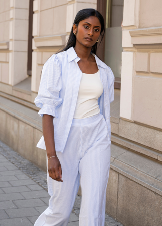 MISSMAYA - Amy Shirt Blue Seersucker - L