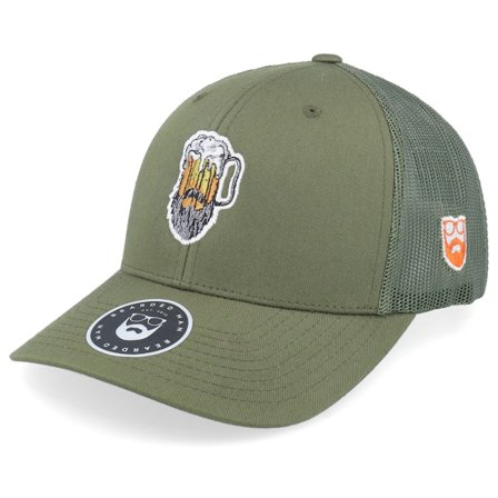 Bearded Man - Verde trucker Boné - Beer Man Logo Olive Trucker @ Hatstore
