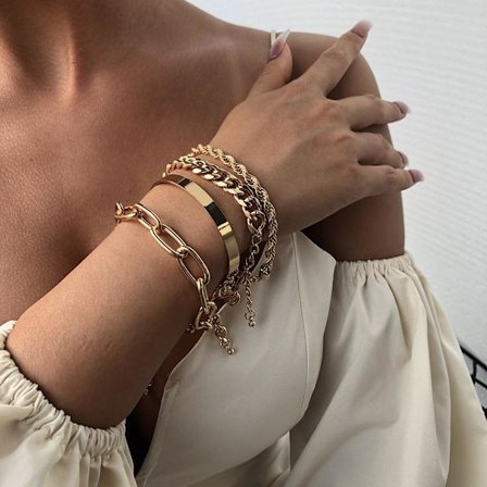 Armband i set om 4 st guld bohemiska smycken hiphop-kedjor guld