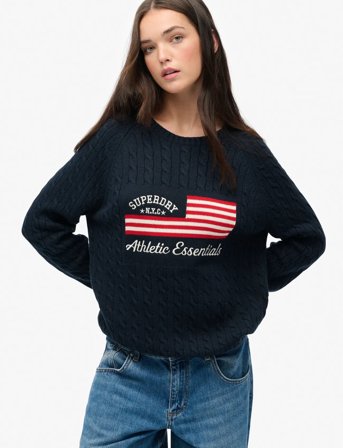 Superdry Slouchy Cable Flag Knit - Black - XS
