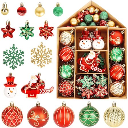 70 stk. Juletræskugler, Julekuglepynt til Juletræshængende Dekorationer, Røde og Grønne Små Julekugler Plastik Jul