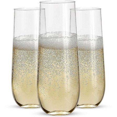 24 Stemløse Plastik Champagnefløjter - 9 Plastik Champagne Glas Klar Ubrækkelige Skål Glas-b (FMY)