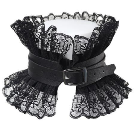 Naisten Vintage väärennöskaulus gootti musta keinonahka röyhelö kukkainen pitsi Choker kaulakoru viktoriaaninen Lolita neck Ruff