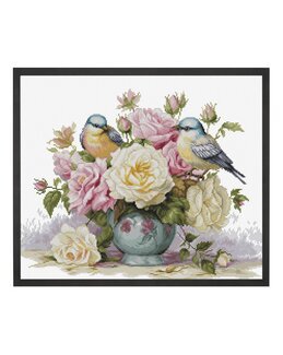 Broderikit Billede Blomster & fugle - Luca-S