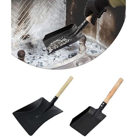 Ildstedsskovl, træhåndtag, metalskovl til aske, til have, ovne, grill