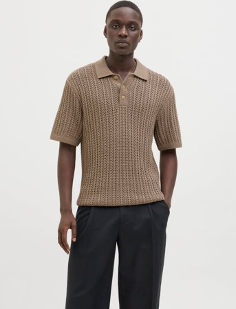 Jack & Jones Jprccjoel Knit Polo Ss Sn - Brown - S