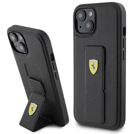 Ferrari Grip Stand Metal Logo etui til iPhone 15 - sort