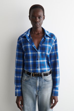 COS Women's Checked Flannel Shirt in Blue