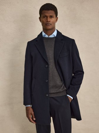 John Henric Men's Marineblå Frakke Size 54