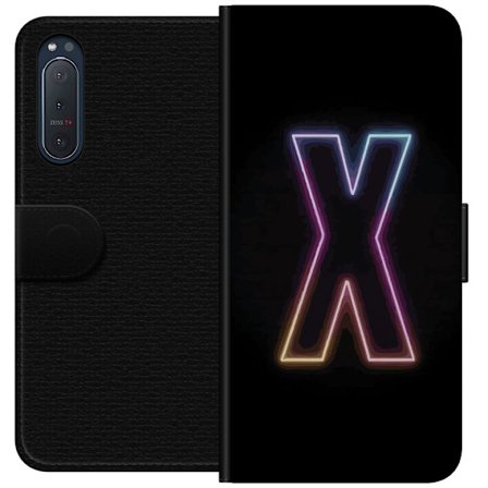 Yhteensopiva Lompakkokotelo Sony Sony Xperia 5 II Neonkirjain X voimakkaissa väri vaihteluissa mustaa taustaa vasten, voimakas typografinen suunnitte